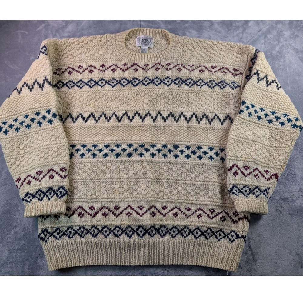 John Ashford Fair Isle Fisherman Shetland Wool Men's Large Hand Knit Sweater